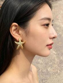 Set Anting-Anting Emas Tebal Vintage Multi-Gaya 2-6-18 Buah, Anting-Anting Bentuk Bunga, Bintang Laut, Kerang & Geometris - Emas - View 7