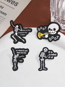 Funny Skeleton Enamel Pins Set, Cute Dancing Skull Brooch With Slogan, Metal Badge For Backpack Clothing Decor Gift - Multicolor - View 8