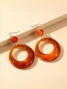 1 Pasang Anting Panjang Bulat Resin Bergaya - Amber Brown - View 1