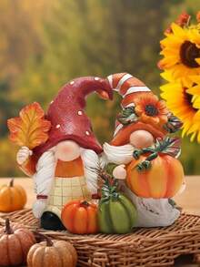 Autumn Couple Figurines - Cute Pumpkin Home Decor, Suitable For Halloween And Thanksgiving Tabletop Display; Perfect For Living Room Fireplace Mantel Or Bookshelf, Creating A Rustic Autumn Atmosphere Decorative Piece. - Multiple Styles - View 10