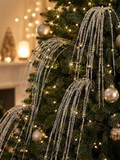 2/1pc Waterfall Starry Sky Decor, Transparent Shiny Dandelion Fireworks Branch, Christmas Decoration, Christmas Party Supplies, Room Decor, Home Decor, Tassel Ornament, Fireplace Decor,