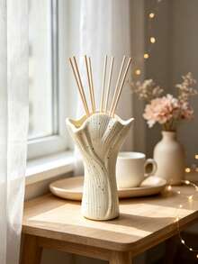 1pc Spotted Cream Color Ruffled Edge Diffuser Bottle, Empty Aromatherapy Oil Bottle, With Ribbed Sculptural Design, Bathroom Vanity Shelf Decor Fragrance Jar, No Reed Sticks, Spa Home Decor - Multi-color - View 7