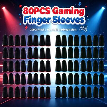 80 piezas Fundas para dedos de juego combinación rojo & azul (20 piezas/paquete) Fundas para dedos de pantalla táctil anti-sudor de alta sensibilidad, fibra conductora transpirable, fundas para dedos de juego móvil, accesorios de teléfono para juegos antideslizantes