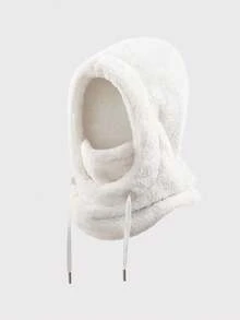 1/2 Pcs Unisex Thick Fluffy Faux Fur Integrated Hood Scarf Balaclava, Drawstring Adjustable Full‑Cover Thermal Hooded Neck Gaiter - Multicolor - View 7