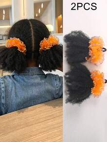2pcs Kids Hair Buns Afro Puff Soft Hair Marley Kinky Bulk For Hair Girl With Elastic - Natural Black - View 11