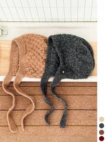 1pc Women's Winter Twist Knit Beanie, Versatile Face-Flattering Loose Warm Ear Protection Pull-On Hat, Slouchy - Silver Label Pineapple Pattern Straps - View 9