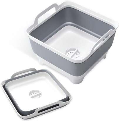 Bacia Dobrável de Silicone 9L com Alças e Válvula de Dreno, para Cozinha, Camping e Lavagem de Louças e Alimentos