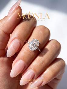 1pc Elegant 1ct-8ct 4-Prong Set Unique Oval Zirconia Ring, Single Diamond Engagement Ring, Women's Jewelry Gift, Engagement Gift - Silver - View 5