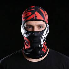 Fabulous Be Xtreme 1pc Red & Black Abstract Graffiti Balaclava Face Mask, Cool 3D Vortex Print Full Face Cover, UV Protection, Mesh Holes, Elastic Tactical Ski Mask For Motorcycle Riding, Music Festival, Party, Gathering, Fishing, Men, Durable Windproof Riding Headgear - Multicolor - View 2