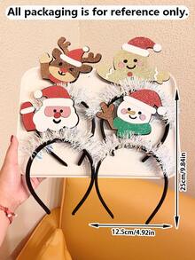 1pc/2pcs/4pcs Girls Christmas Glitter Cartoon Headband With Colorful Trim, Santa Claus & Gingerbread Man Holiday Photo Prop Hair Accessory - Multicolor - View 2