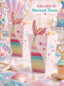 12pcs Pink Mermaid Tail Candy Baking Packaging Boxes, Reusable Gift Boxes, Suitable For Birthday Party And Wedding Banquet Packaging - Multicolor - View 4