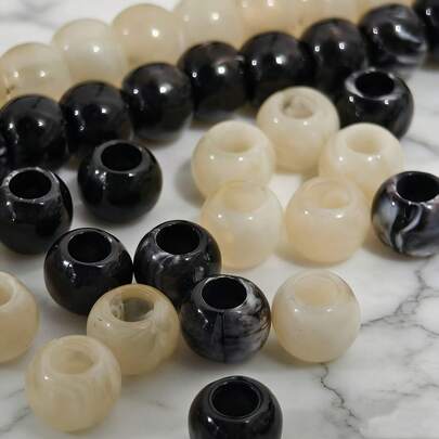 100Pcs 10mm Black & White Large Hole Acrylic Beads, DIY Handmade Craft Supplies, Jewelry Making Accessories For Garment Decoration, Beaded Ornaments