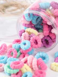 100pcs Solid Color Cute Hair Scrunchies, Hair Accessories, Ponytail Holders, Hair Ties Hair Elastics - Multicolor - View 2