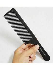 1pc Black Flat Top Hair Cutting Comb Heat Resistant Haircutting Tool Salon Carbon Anti-Static Comb For Hairstylist - Black - View 5