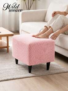1pc Solid Color Fleece Stool Cover, Removable & Washable Footstool Protector, Suitable For Living Room, Bedroom, Kitchen, Patio, Garden And Multiple Occasions, Single Piece Not Set - Baby Pink - View 5