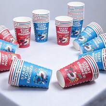 10/25pcs Racing Car Themed Disposable Paper Cups, Start Your Engines Race Flag Print Party Cups For Boys Birthday Party, Racing Theme Party Decorations, Party Drinkware Supplies - Multicolor - View 3