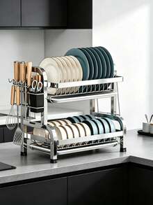 Single / Double Tier Dish Drying Rack, Ventilated Design For Fast Water Draining And Drying, Suitable For - Kitchen Countertop, Dish Drying, Plate And Bowl Storage, Storage Beside Sink, Home Kitchen Organization Range Couvert Range Couvert - Double-layer Dish Drying Rack - View 3