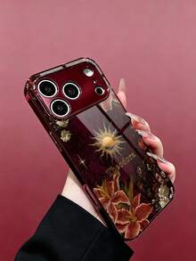 1件客製化姓名時尚手機殼，深色復古油畫花卉太陽神圖案，酒紅電鍍邊框高畫質玻璃殼，適用於 Apple 18ProMax/17ProMax/16Pro/15/14Plus/13Pro/12ProMax/11/XsMax & S26Ultra/25Plus/24/23/22 & A36/A35/A33/A31/A26/A15/A13/Note20/10Pro 及其他系列機型，精確開孔，靈敏按鍵，凸起全鏡頭保護，個性化獨家，完美禮物，充滿儀式感 - 酒紅色 - 查看 3