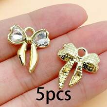 Random 5/10pcs Golden Bow Charms With Heart Rhinestone, Multi Color Crystal Bow Pendant For DIY Earrings Bracelets Necklaces Jewelry Making Accessorie - Multicolor - View 14