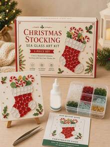 Christmas Sea Glass Mosaic DIY Art Kit, Adult Version, 6 Holiday Designs, 4-Inch Handmade Mosaic Craft Set With Display Stand, Creative Christmas Tabletop Decor, Holiday Gift For Craft Beginners - Multicolor - View 6