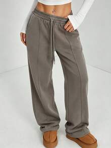 Women's Outdoor Sports Pants, Casual Straight-Leg Pants, Drawstring Elastic Waist Trousers Fall - Brown - View 2