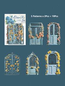 10pcs Vintage Garden Flower Gate Hard Card Stickers, Scrapbook DIY Collage Decoration, Journal Planner Material - Garden Gate - View 16