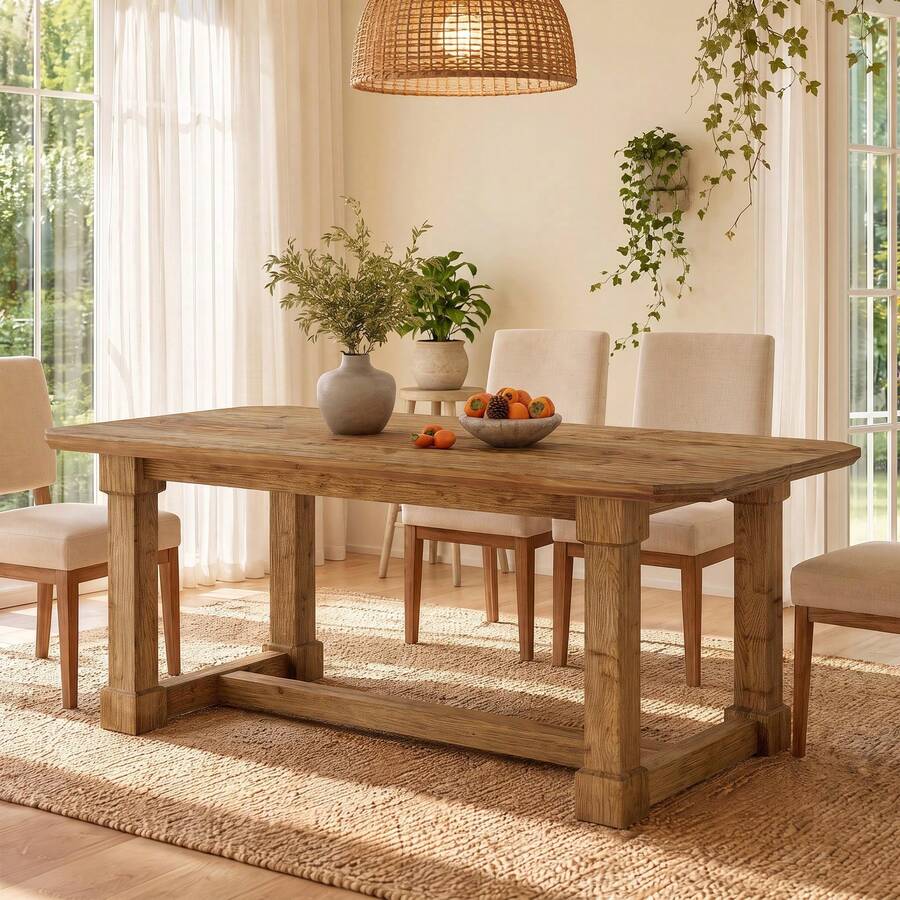 LITTLE TREE 160cm Solid Wood Dining Table For 4-6, Large Rectangular ...