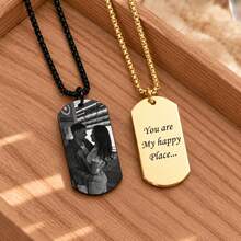 Personalized Custom Photo And Text (Back) Square Pearl Necklace, Waterproof Stainless Steel Jewelry, Men's Party Holiday Daily Versatile Accessory, Perfect Birthday Father's Day Christmas Valentine's Day Anniversary Gift For Him - Multicolor - View 4