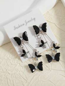 New Butterfly Flying Fairy Tassel Stud Earrings, Exquisite Luxury Elegant Cool High-End Fashion Ear Jewelry - Black - View 2