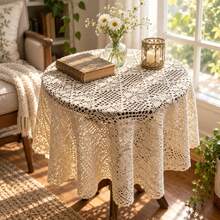 Vintage Crochet Lace Tablecloth, Hollow Knit Dust Cover For Nightstand, TV, Refrigerator, Washing Machine, Dining Coffee Table, Small Household Appliances - Multicolor - View 9
