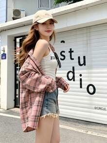 YUXIN Women's American Niche Vintage Plaid Long Sleeve Shirt, Versatile Loose Street Style, Spring/Autumn Essential Shirt - Pink - View 8