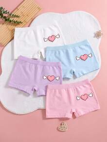 6pcs Girls Cute Heart Print Seamless Panties, Mid-Waist Comfortable Boxer Briefs, Suitable For Back To School Daily Basic Wear - Multicolor - View 5