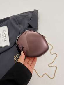 1pc Mini Solid Color Acrylic Asymmetric Design Fashion High-End Party Accessory Women's Evening Bag Clutch Shoulder Crossbody Chain Bag With Kiss Lock - Coffee Brown - View 9