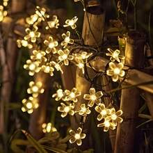 Outdoor Waterproof Solar Powered Cherry Blossom String Lights, LED Artificial Flower Shaped Colorful Lights, Solar Panel Self-Charging, Light-Sensing Automatic On/Off, 12m 100 LED Beads, 8 Lighting Effect Modes. Can Be Wrapped Around Lawn, Greenery, Tree Trunks, Railings, Used For B&B Courtyard Landscaping, Wedding Party, Christmas New Year Scene Decoration, Creating Warm And Healing Outdoor Night View Decorative String Lights. - Solar Cherry Blossom String Lights - View 3