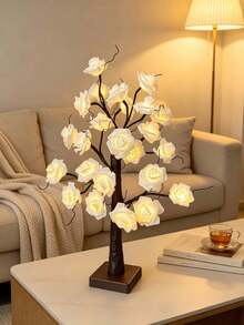 1PC/2pcs LED White Rose Tree Light 60CM 24 Warm Lights USB And AA Battery Dual Power Supply Holiday Home Dorm Party Desktop Night Light - Warm white light - View 10