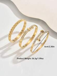 1pc/3pcs Stainless Steel Gold Bracelet Set, 6cm Diameter Small Size Vacuum Plated Zirconia Bracelet Stacking Set, Fade-Resistant, Suitable For Women's Daily Wear - Multicolor - View 8