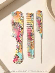 4/3/2/1pc Colorful Paisley Print Hair Comb Set, Professional Hair Styling Combs For Women, Anti-Static Detangling Teasing Comb With Steel Tail, Portable Hairdressing Tool For Salon & Daily Use - Multicolor - View 11