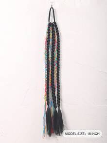 1pc Multi-Strand Braided Synthetic Ponytail Hair Extension With Elastic Hair Band, Long Square Braid Dreadlock Ponytail Hair Piece, Children's Holiday Party Costume Hair Accessory - Multicolor - View 5