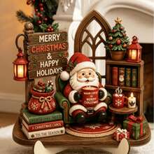 1pc Vintage Christmas Desktop Decor, Includes Santa Claus Reading Book, Lantern Design, Independent Bookshelf Fireplace Decoration, Suitable For Home Desk, Fireplace And Holiday Winter Scene Decor - Multicolor - View 5