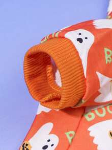 LUCKIE PAW 1pc Halloween Ghost Pattern Pet Sweatshirt, Anti-Flea, Reduces Shedding, Warm And Breathable Dog Vest, Suitable For Small And Large Dogs And Cats, Indoor And Outdoor - Orange - View 7