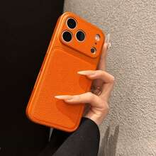 奢華 PU 皮革荔枝紋理啞光手機殼，相容 iPhone 18 Pro Max 18 Pro，防指紋硬殼，適用 17 Pro Max 16 Pro Max 15 14 Plus 13 Pro Max 12 11 16e 17e，18 & 17 系列大窗蓋 - 橘色 - 查看 4