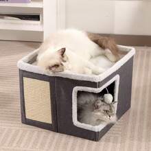 Luxury Multi-Layer Cat House - 2-Tier Bed, Toy Tunnel, Foldable Sofa, Climbing Rope And Soft Cushion - Indoor/Outdoor Cat Play Cube, Velvet Hanging Ball, Durable Nylon Frame And Canvas Material - Perfect Comfortable Home All Year Round - one-size - View 4