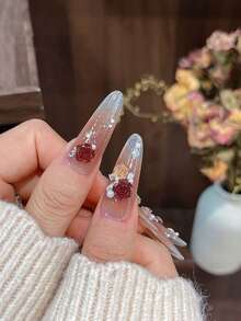 Maillard Camellia Pearl Mixed Nail Art Decor, 3D Embossed Rose Flower Nail Decoration - Multicolor - View 3