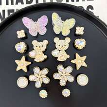 16pcs Gold Bear & Butterfly DIY Shoe Decor, Casual ABS Plastic (ABS Resin) Animal Home Decor For All Seasons - Gold - View 3