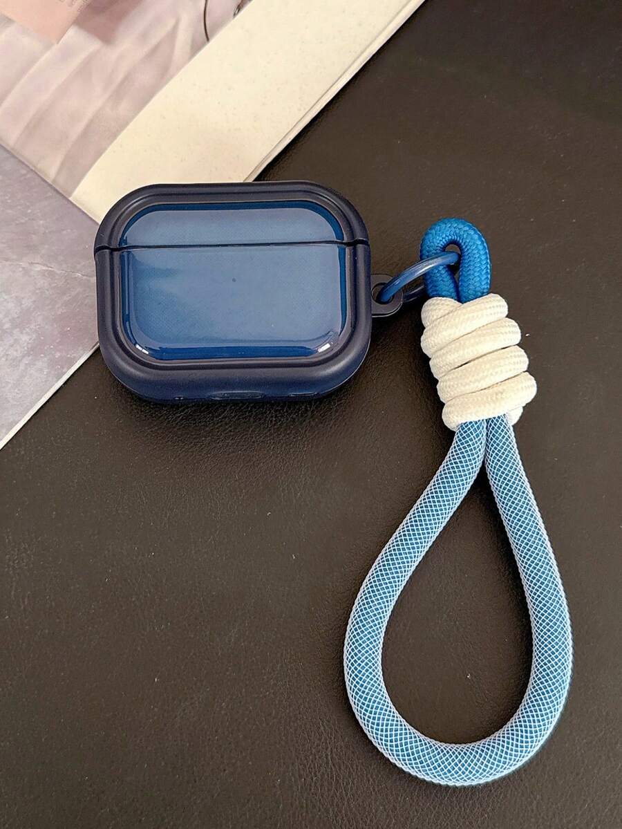 可愛簡約純色耳機保護殼，適用於 1/2/3/4/5，柔軟保護殼，適用於 Pro 2/3 - 藍色+掛繩 - 查看 1