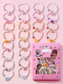 24pcs Kids Polymer Clay Bracelet Gift Set, Fruit Flower Beads Unicorn Pendant, Girls Party Jewelry Birthday Gift - Multicolor - View 12