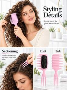 Multifunctional Curl Defining Brush With Wide Side Teeth And Sectioning Handle For Detangling And Smoothing Hair, Multiple Colors Available - Multicolor - View 2