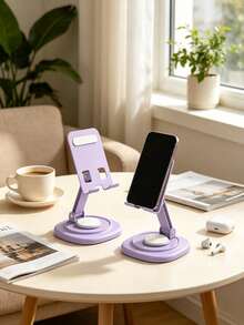 360° Rotatable Desktop Phone Stand, Multi-Color Macaron Series Universal Phone & Tablet Holder, Foldable Height Adjustable, Stable Heavy-Duty Base, Anti-Slip & Anti-Tip Design, Compatible With Smartphone & Tablet, Hands-Free For Streaming, Online Classes & Office Work, Lightweight & Portable Space-Saving Desk Accessory For Home, Dorm & Office - Multicolor - View 4