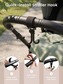 Pengait Kereta Bayi yang Dapat Diputar 360°, Klip Gantungan Tas Universal, Aksesori Gantungan Organizer Kereta Bayi Putar Ganda, 2 Buah/Set - MultiWarna - View 3