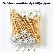 Exquisite And Cute Christmas Snowflake Style Food Skewers (Made Of Natural Bamboo With A Smooth Surface), 100pcs/Pack, Cute Design Cocktail Sets, Used For Fruit Plates, Cooked Food, And Party Decorations - White - View 12